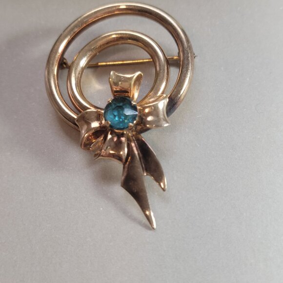 Antique Brooch 12k gold filled Bal Ron Brand Blue Paste Aquamarine a Beauty Some - Picture 2 of 6